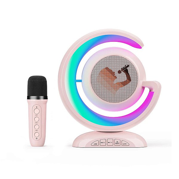 Caixa De  Som Microfone Sem Fio Karaoke Bluetooth  Cor Rosa [F102]