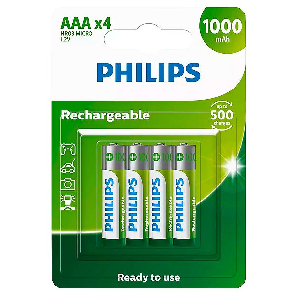 4 Pilhas Recarregaveis Aaa Philips [F108]