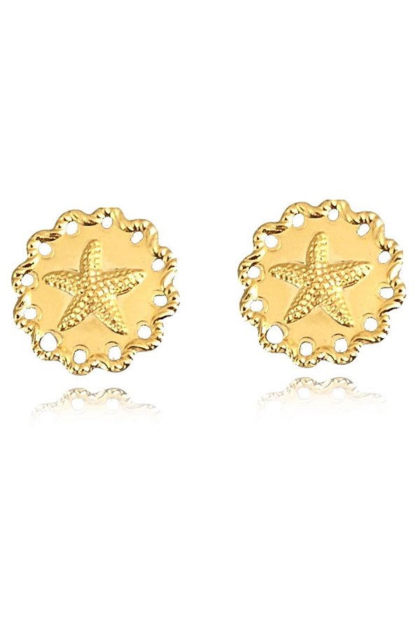 Brinco  Estrela Do Mar Trabalhado Banhado Em Ouro 18k [F027]