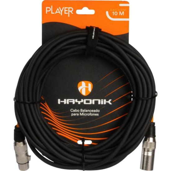 Cabo Para Microfone Player XLR(F) x XLR(M) 10m Preto Hayonik [F003]
