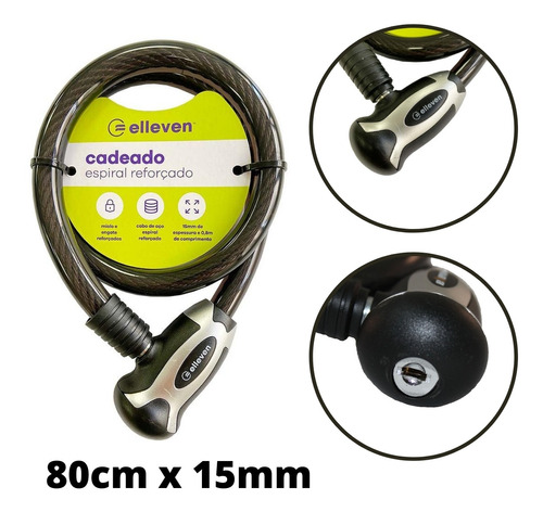 Cadeado Bike Aço Reforçado Elleven Com Chave 80cm X 15mm [F109]