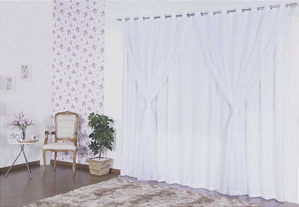 Cortina Para Sala Ou Quarto Microfibra Com Voil 3,00 Branca [F101]