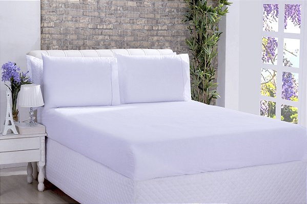 Jogo De Cama Lençol Ponto Palito Micropercal Queen 03 Peças Branco [F101]