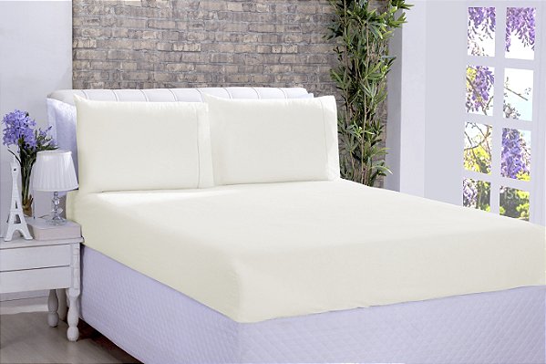 Jogo De Cama Lençol Ponto Palito Micropercal Solteiro 02 Peças Palha [F101]