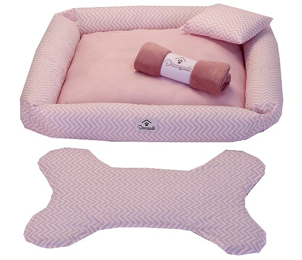 Kit Cama Pet Cachorro Ou Gato Chevron Rosa Tam: M 04 Peças [F101]