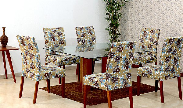 Capas De Cadeira 04 Lugares Floral Bege [F101]