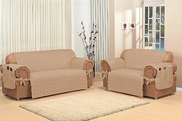Capa Protetora De Sofa Microfibra 02 E 03 Lugares Avelã [F101]