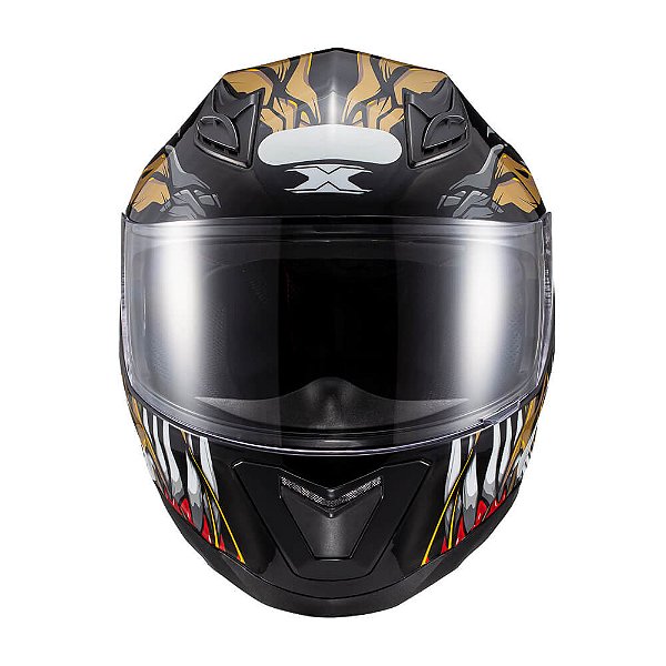 Capacete Texx Fechado Hawk Alien Dourado Pret 60 [F016]