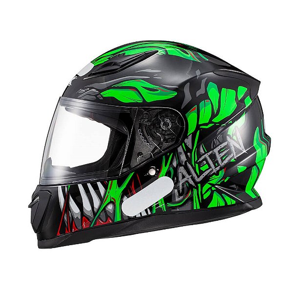 Capacete Texx Fechado Hawk Alien Verd Pret 62 [F016]