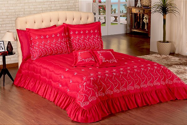 Cobre Leito Casal King Size Alice  07 Peças Vermelho [F101]