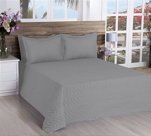 Cobre Leito Matelassado Classic Queen 03 Pçs Cinza [F101]