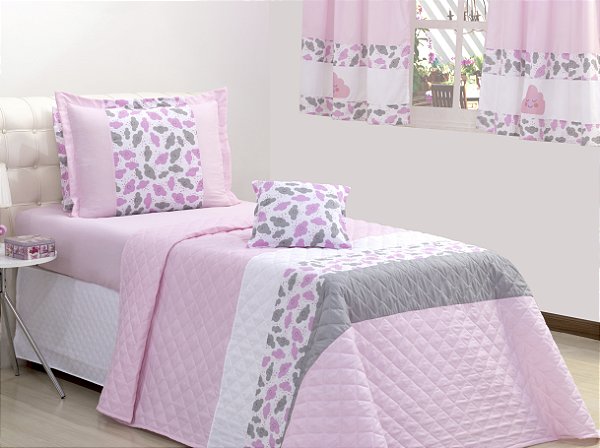 Cobreleito Nuvem Rosa Solteiro 03 Pçs [F101]