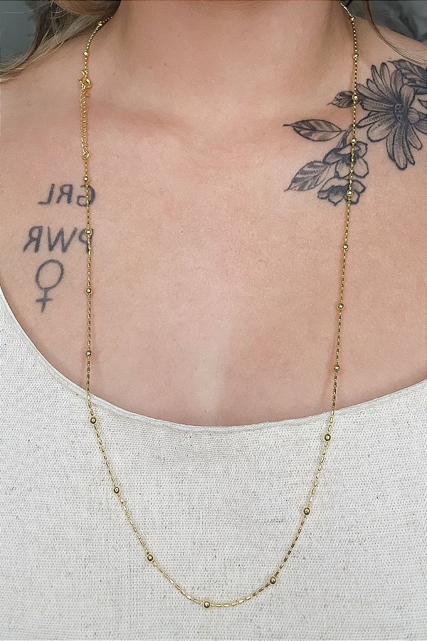 Colar De Corrente Com Bolinhas Douradas Banhado Em Ouro 18k [F027]