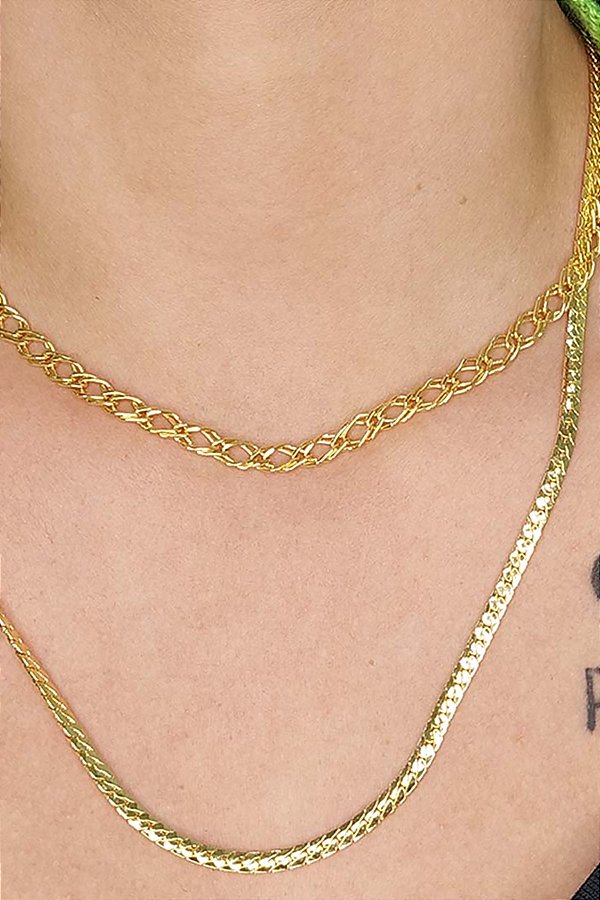 Colar Duplo Com Correntes Grossas Banhado Em Ouro 18k [F027]