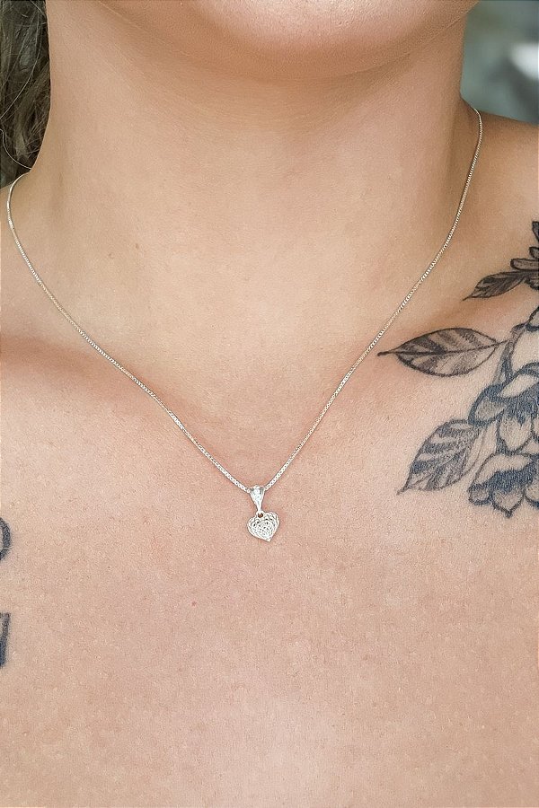 Colar Pingente Coração Delicado Em Prata 925 [F027]