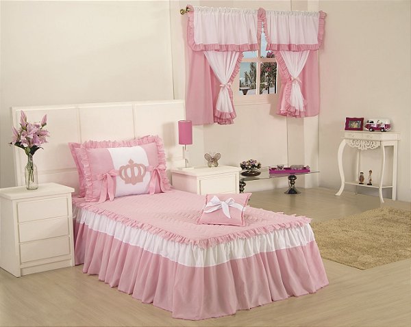 Colcha Solteiro Realeza Rosa 03 Peças [F101]