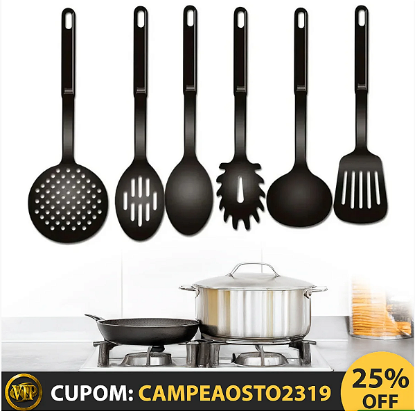 Conjunto Kit Utensílios Cozinha Colher Concha Escumadeira Espátula Pegadores [F102]