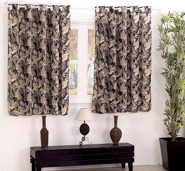 Cortina De Malha Estampada 2,00 Metros Floral Preto [F101]