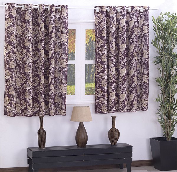 Cortina De Malha Estampada 2,00 Metros Floral Vinho [F101]