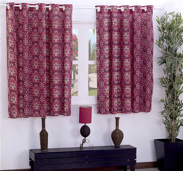 Cortina De Malha Estampada 2,00 Metros Vermelho [F101]