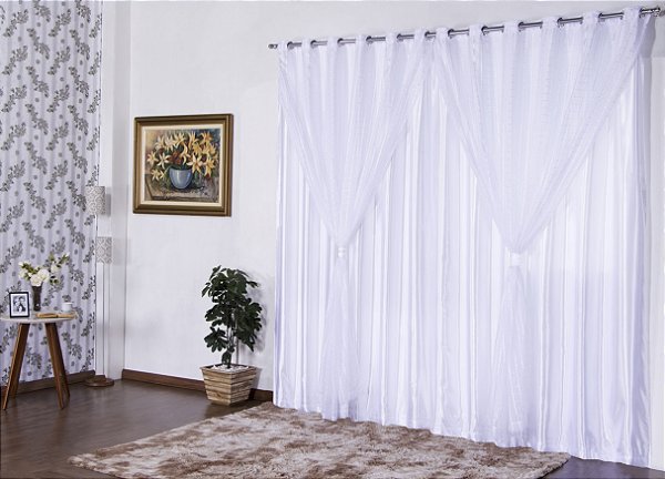 Cortina Para Sala Ou Quarto Charmousse Com Voil 3,00 Branca [F101]