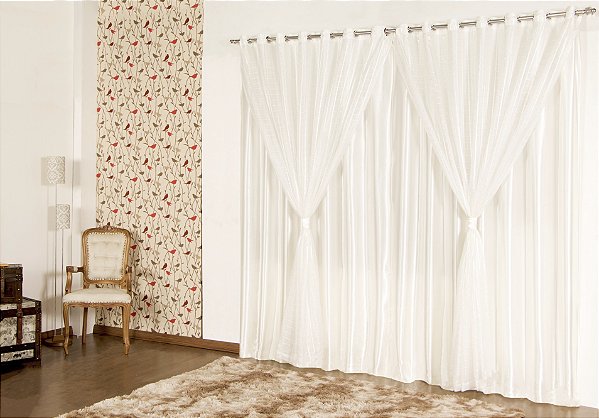 Cortina Para Sala Ou Quarto Charmousse Com Voil 3,00 Palha [F101]