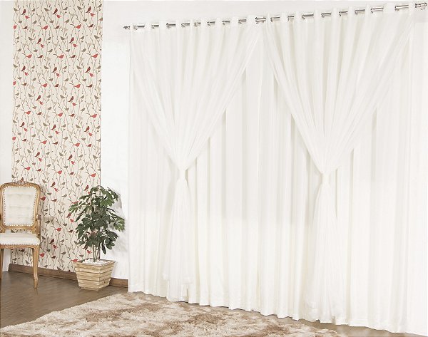 Cortina Para Sala Ou Quarto Microfibra Com Voil 3,00 Palha [F101]
