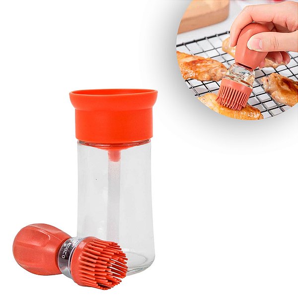 Dispenser De óleo Azeite Com Escova De Silicone Vidro 180ml [F102]