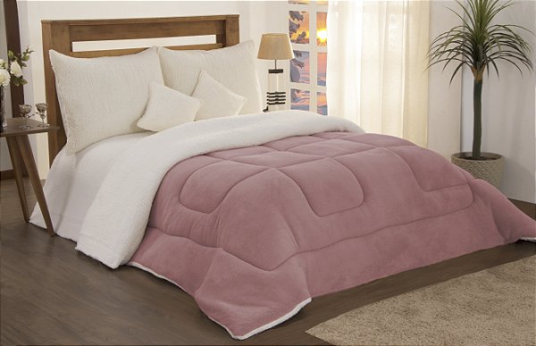 Edredom Coberdrom King Sherpa Pele De Carneiro C/ Soft Rose [F101]