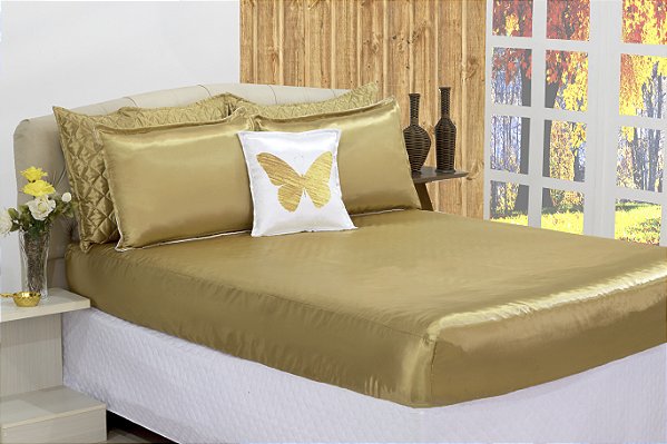 Jogo De Cama Lençol Capim Dourado Casal Padrão 04 Pçs [F101]