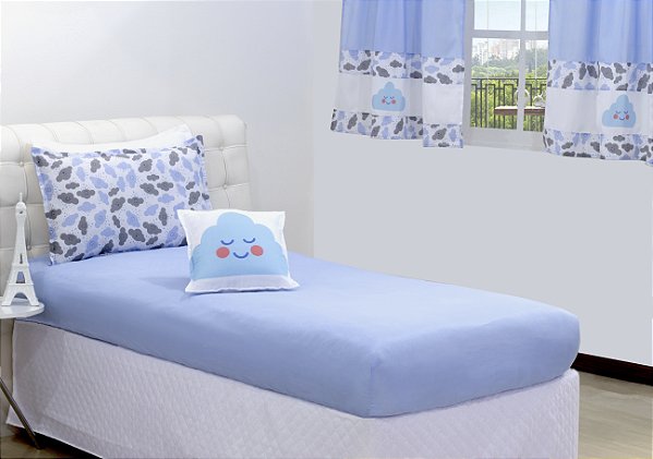 Jogo De Cama Lençol Solteiro Nuvem Azul 03 Peças [F101]