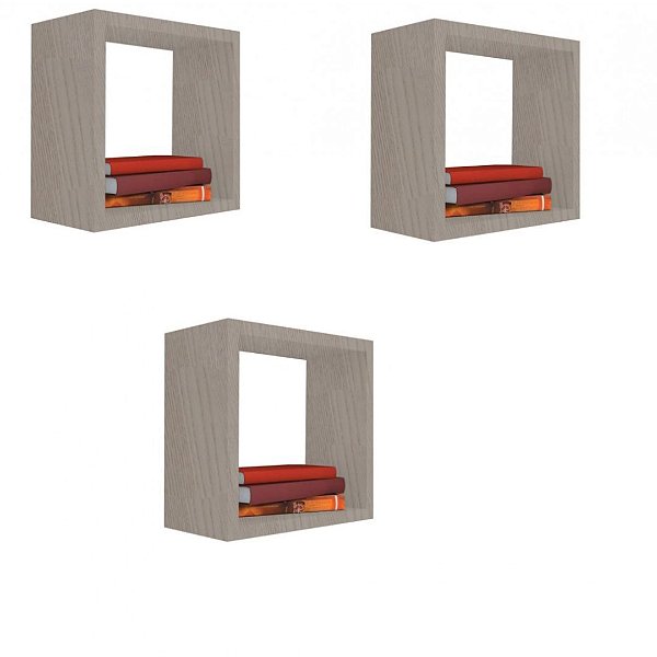 Kit 3 Nicho Decorativo 15x15x20 Cm Madeirado Em Mdf [F031]