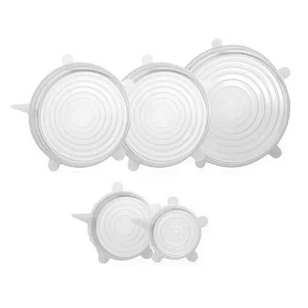 Kit 5 Super Tampas Silicone Potes Universal Stresh Premium [F102]