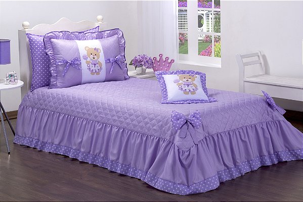 Kit Cobre Leito Ursinha Solteiro 3 Peças Lilas [F101]