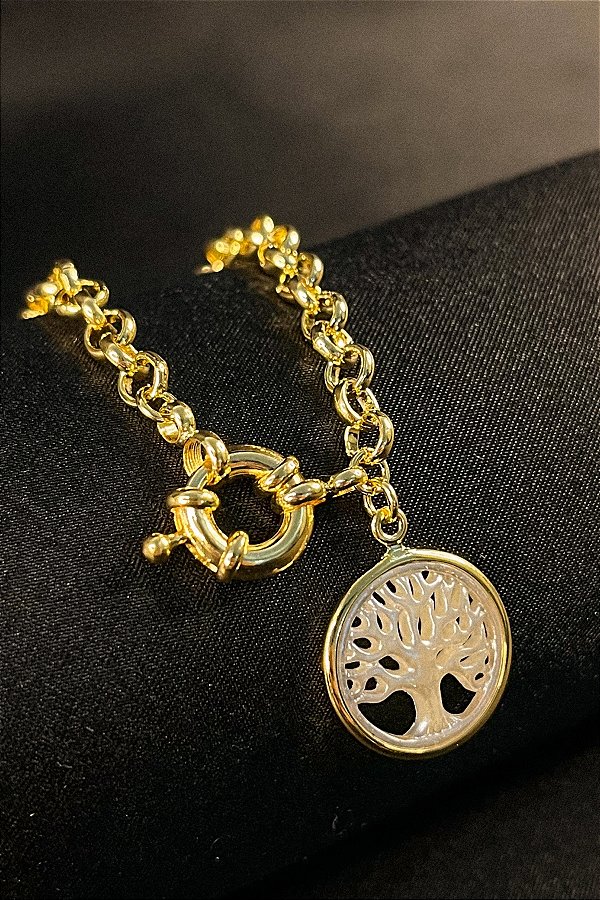 Pulseira Dourada Com Pingente árvore Da Vida Banhado Em Ouro 18k [F027]