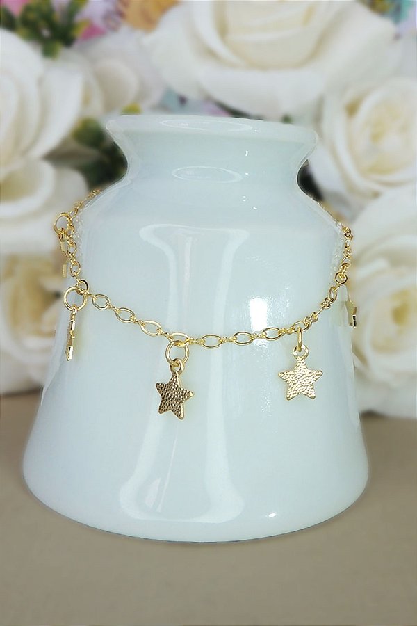 Pulseira Infantil De Estrelinhas Banhado A Ouro 18k [F027]