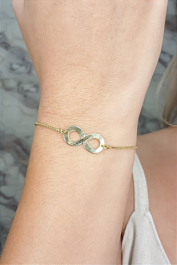 Pulseira Regulável Com Símbolo Do Infinito Banhado Em Ouro 18k [F027]