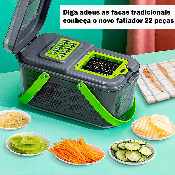 Ralador Cortador Fatiador Legume Queijo Verduras Frutas Multifuncional 22 Peças [F102]