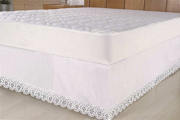 Saia Para Cama Box Colchobox Bordado Ultrassonico Queen Size Branca [F101]