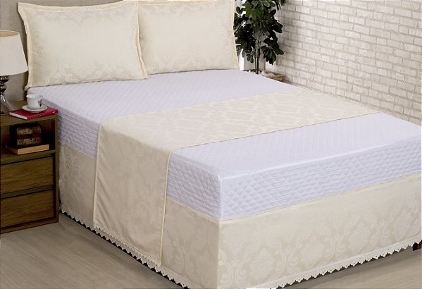 Saia Para Cama Box Colchobox Jacquard King Palha [F101]