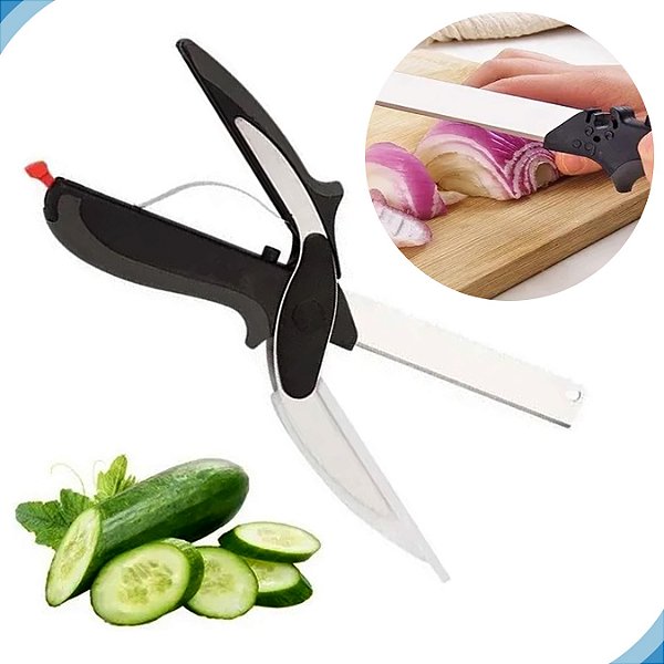 Tesoura Faca Cutelo Multiuso 2 Em 1 Clever Cutter Inox [F102]