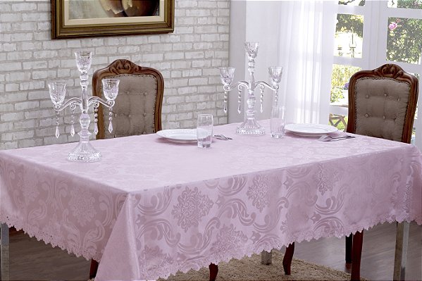 Toalha De Mesa Jacquard Rosa Quadrada [F101]