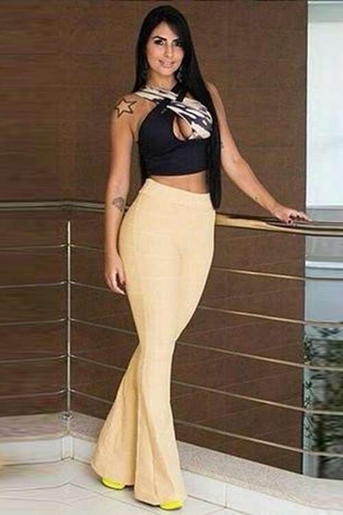 Calça Flare Bandagem Cós Alto [F081]