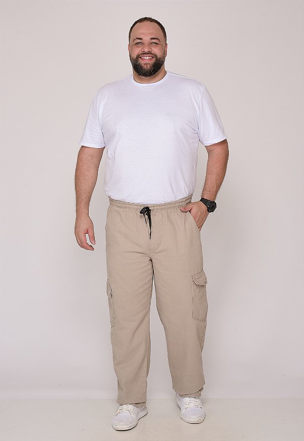 Calça Macaw 7868 Bege Escuro Plus Size Sarja [F075]