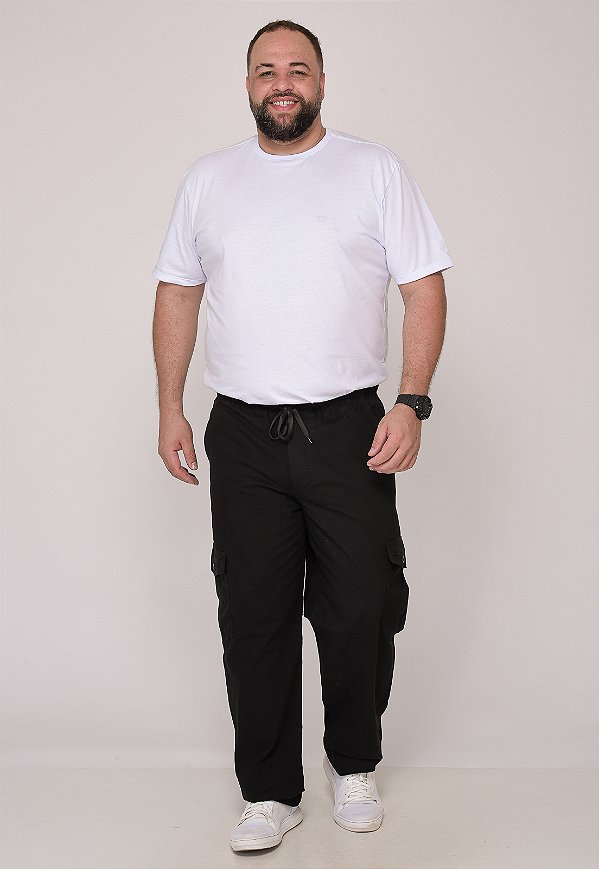 Calça Macaw 7868 Preto Plus Size Sarja [F075]