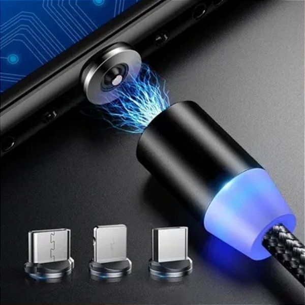 Cabo Carregador  Magnetico Com Imã 3 Em 1 Lightning Led [F102]