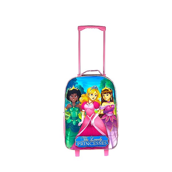 Kit Estojo, Lancheira E Mochila Princesa De Rodinhas Rosa [F102]