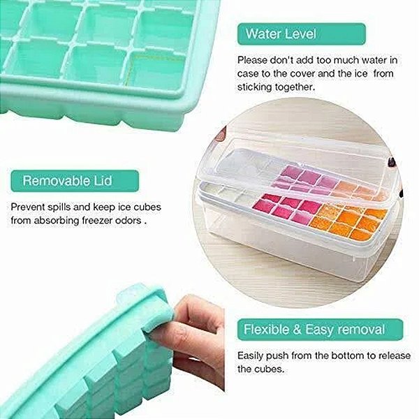 Bandeja Gelo Silicone Com Armazenamento E Tampa 36 Cubos [F102]