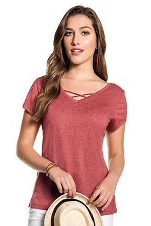 Blusa Mangas Curtas Cotton Decotado Tiras [F081]