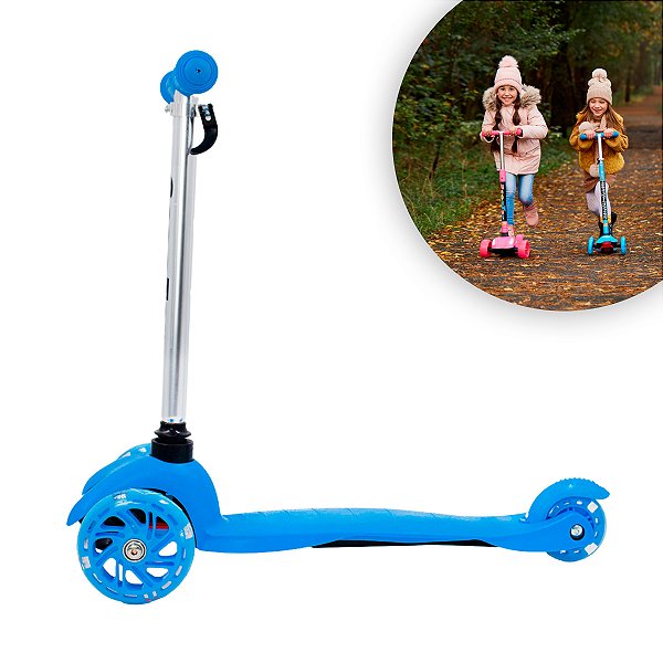 Patinete Regulável Infantil 3 Rodinhas Com Led Até 40kg Azul [F102]